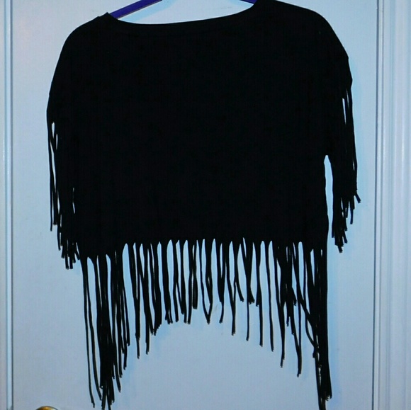 Black Crop Top with Fringe - Picture 2 of 2
